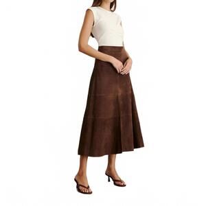 NEW TANYA TAYLOR suede hudson skirt in chocolate